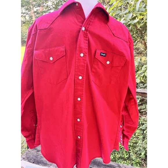 Wrangler Western Shirt Brushpopper Mens Large Pearl Snap Red - Picture 3 of 9
